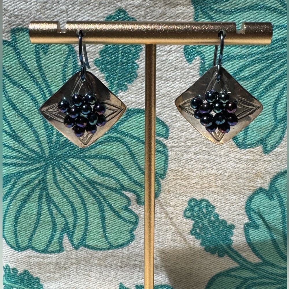 Artisan-made Neo-Chrome on Silver Drop Earrings—Signed by Artist